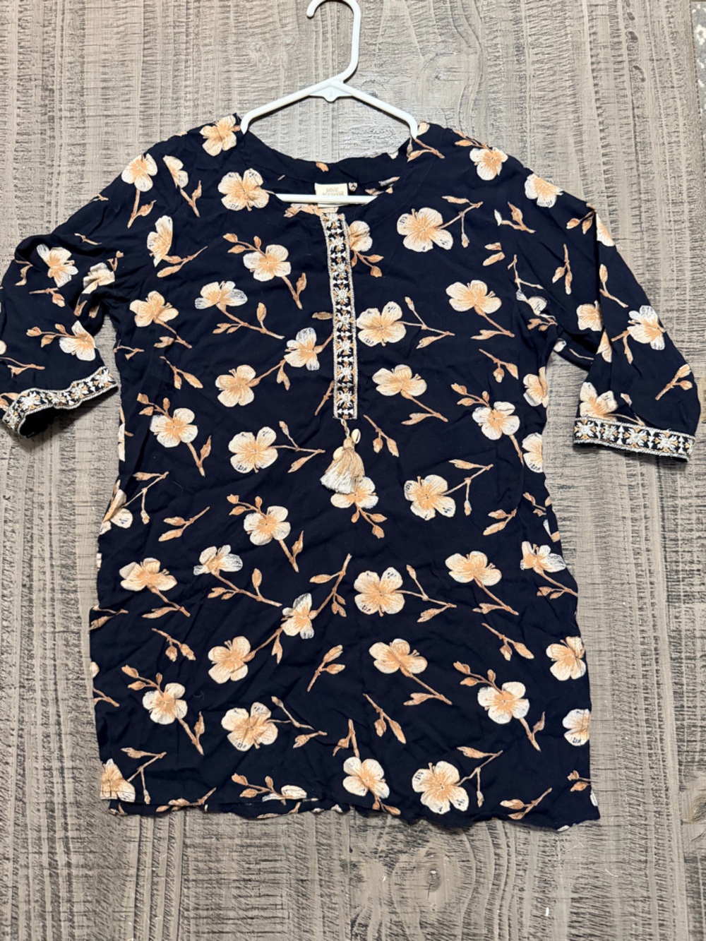 Women’s Navy Floral Tassel Tunic Top
